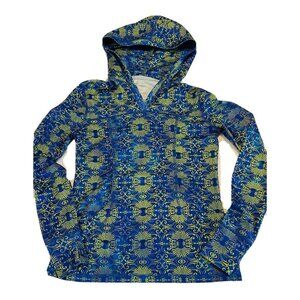 Reel Legends Women XS Athletic Hooded Pullover Blue Pockets Thumbholes Light